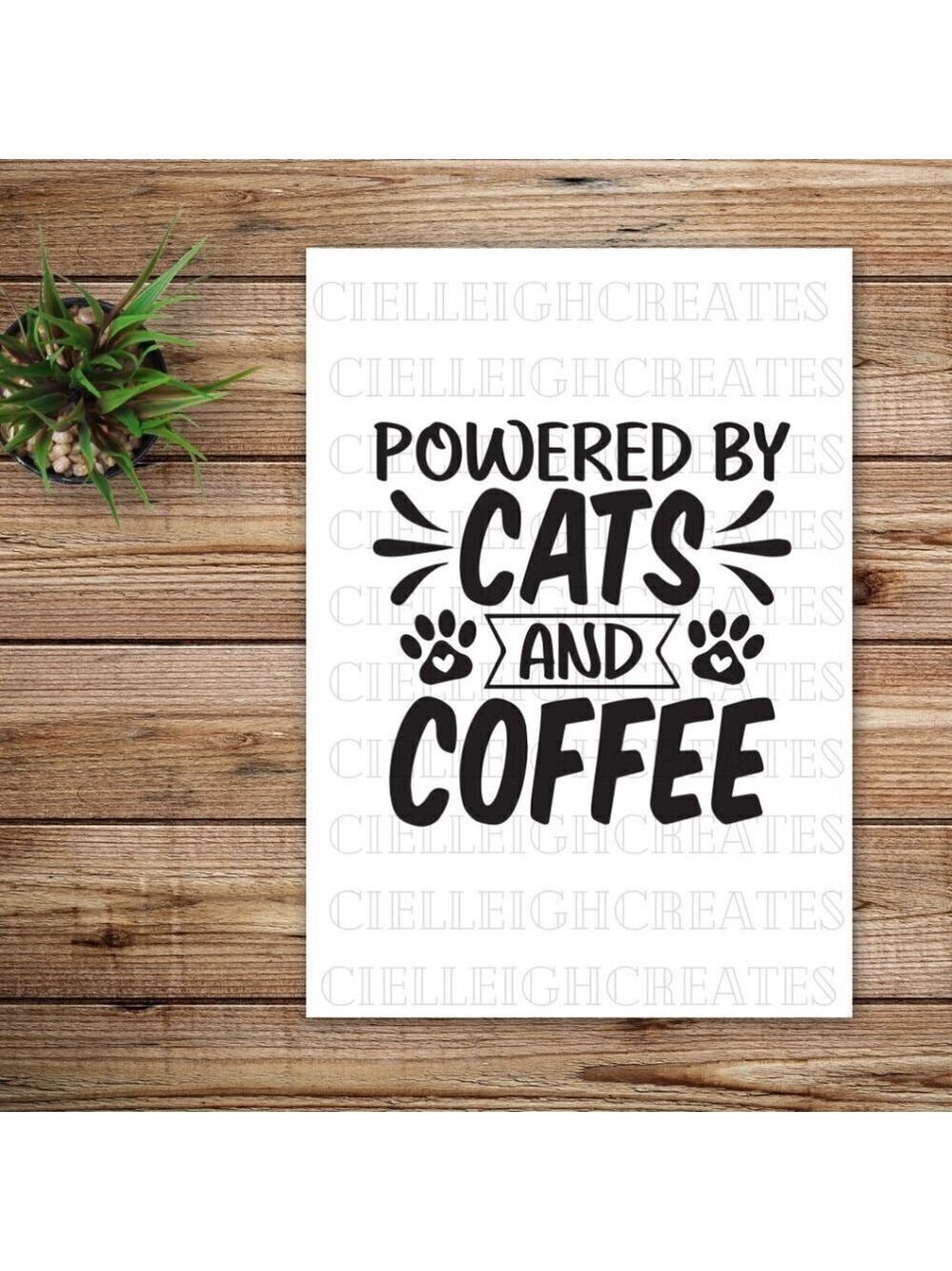 *2 for $20* Powered by Cats and Coffee vinyl decal Sticker Handcrafted